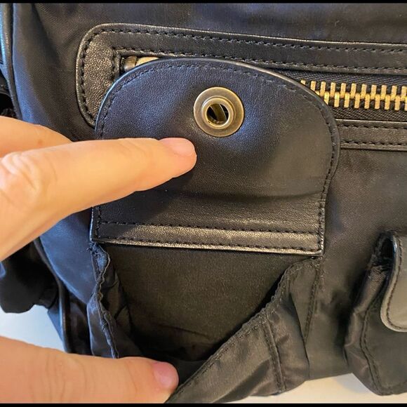 Moschino Black Nylon Handbag Leather Detailing VINTAGE Designer Luxury Italy - Picture 4 of 16